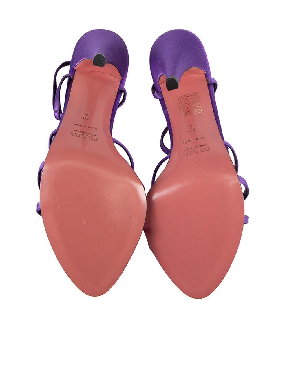 Women's Prada Purple Satin Strappy Sandals Size IT 38.5 For Sale