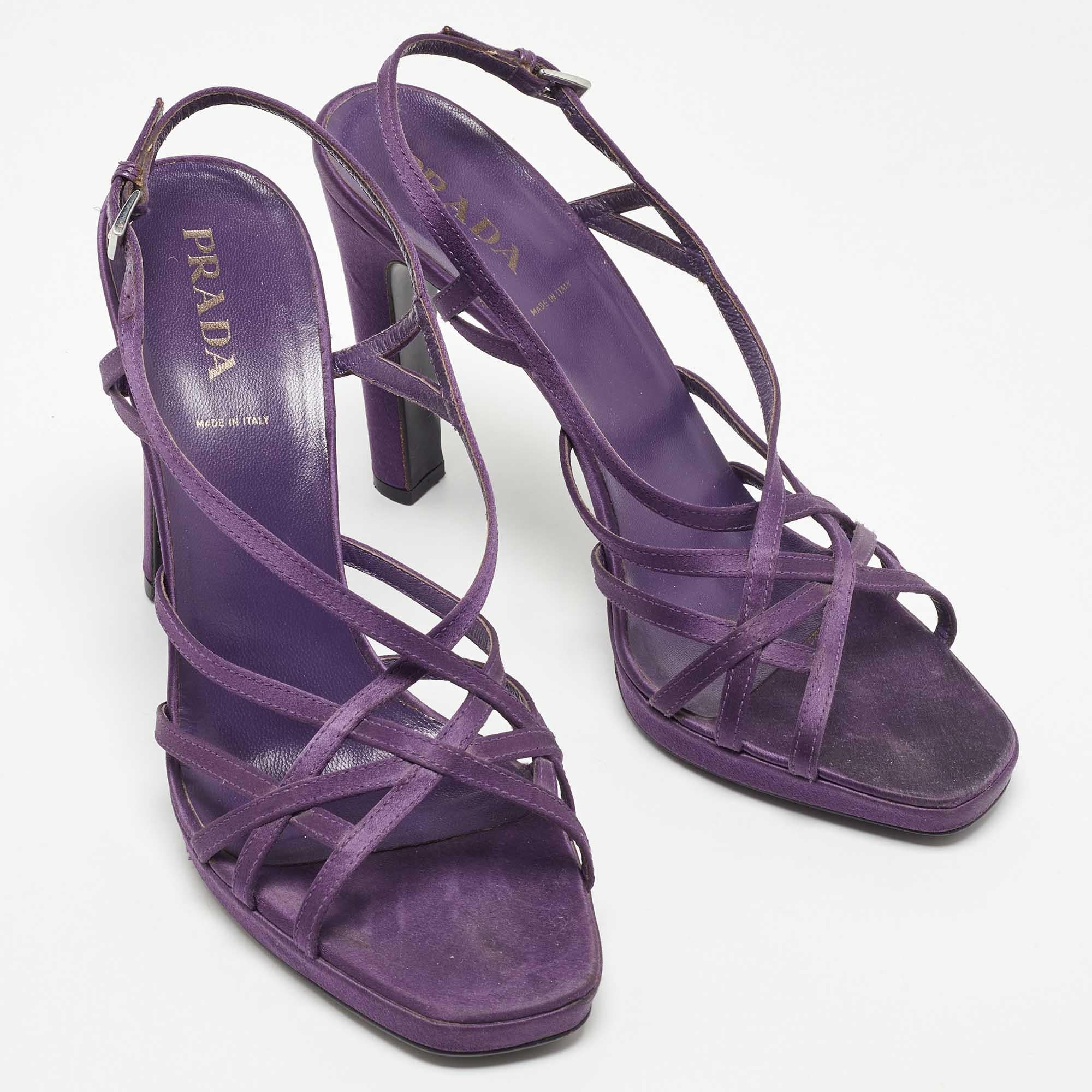 Prada Purple Satin Strappy Slingback Sandals Size 39.5 In Good Condition For Sale In Dubai, Al Qouz 2