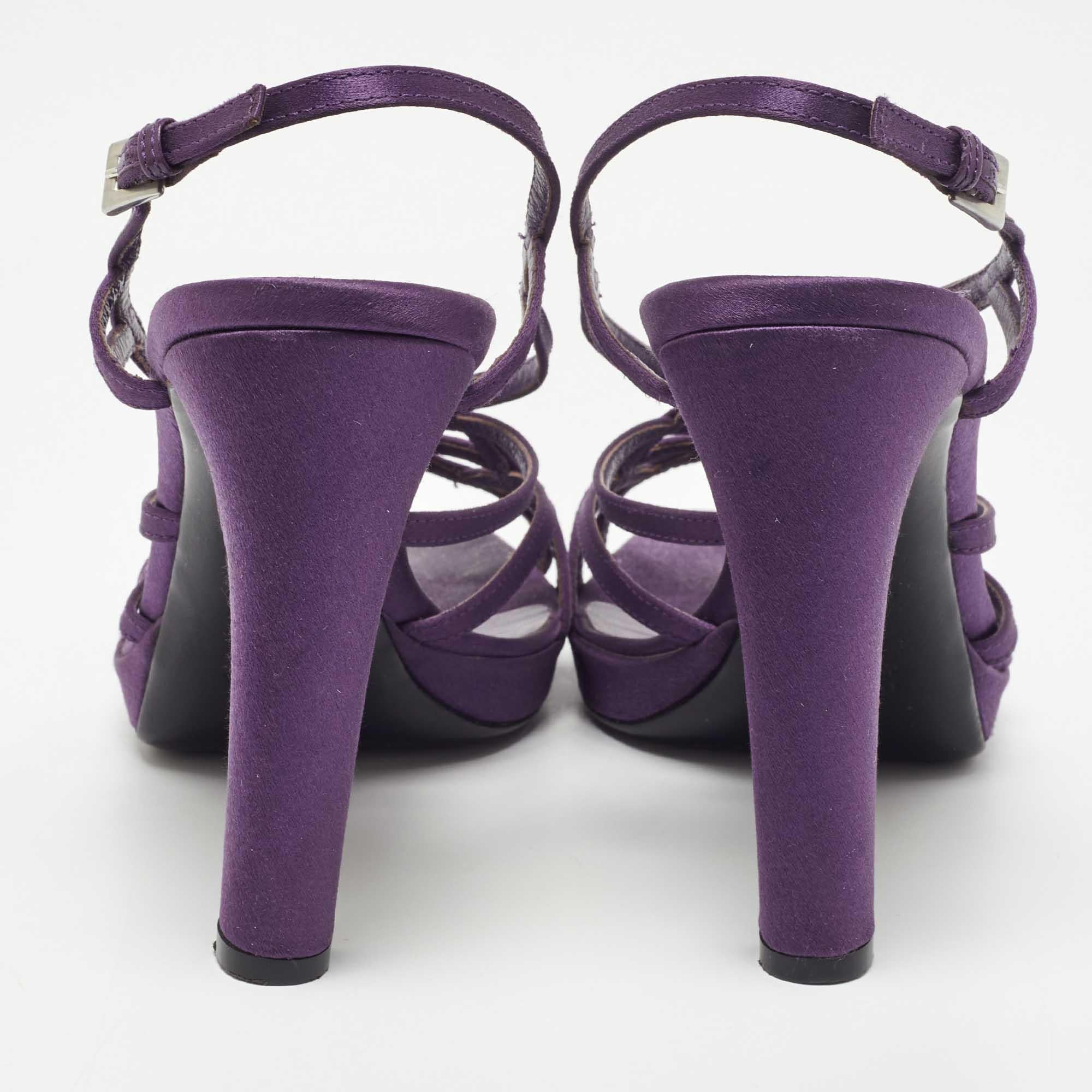 Women's Prada Purple Satin Strappy Slingback Sandals Size 39.5 For Sale