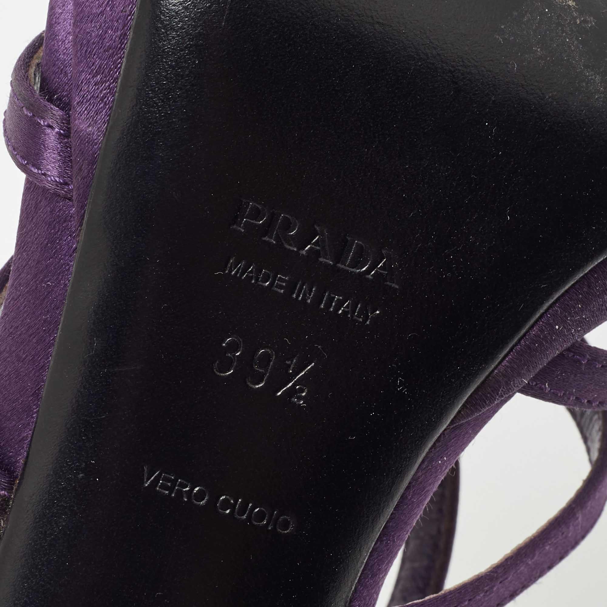 Prada Purple Satin Strappy Slingback Sandals Size 39.5 For Sale 3