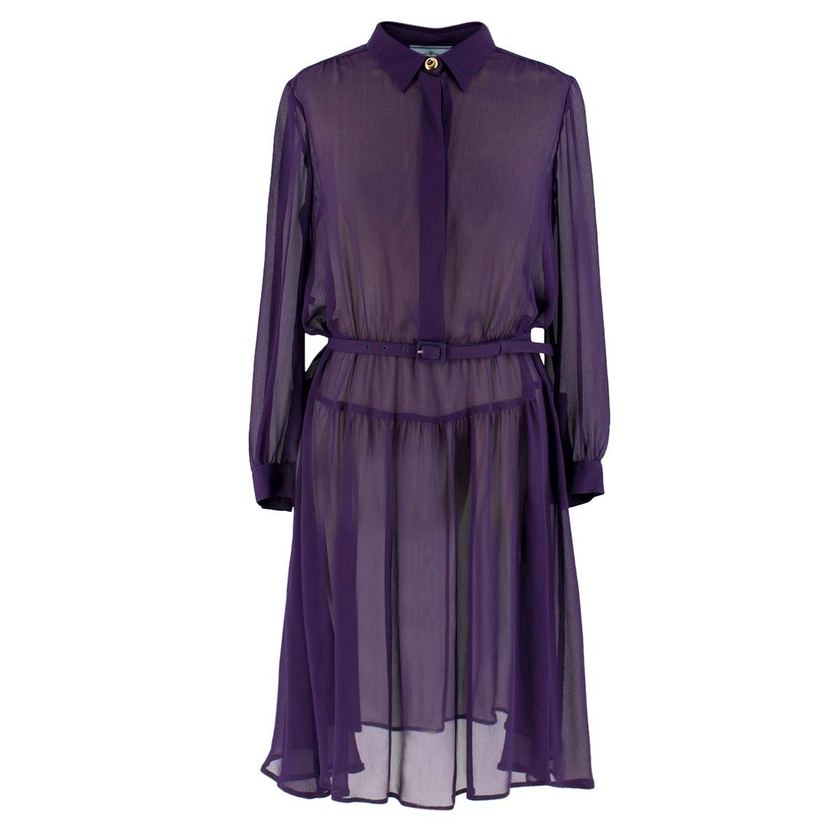 Prada Purple Sheer Belted Shirt Dress 38 at 1stDibs