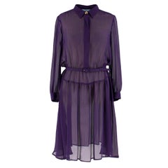 Prada Purple Sheer Belted Shirt Dress 38