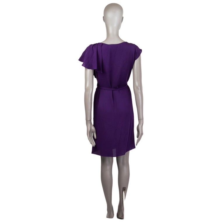 PRADA purple silk BELTED RUFFLE Sleeve Dress 38 For Sale at 1stDibs