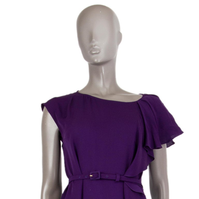4510861 Purple Pleated Ruffle Dress