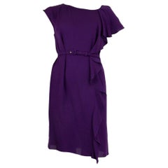 PRADA purple silk BELTED RUFFLE Sleeve Dress 38