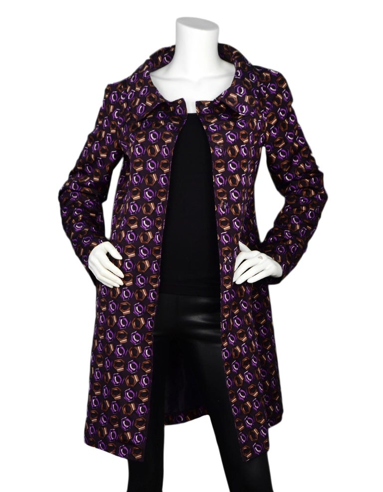 Prada Purple Silk Coat W/ Brown Hexagon Bolt Pattern Sz 42 For Sale at ...