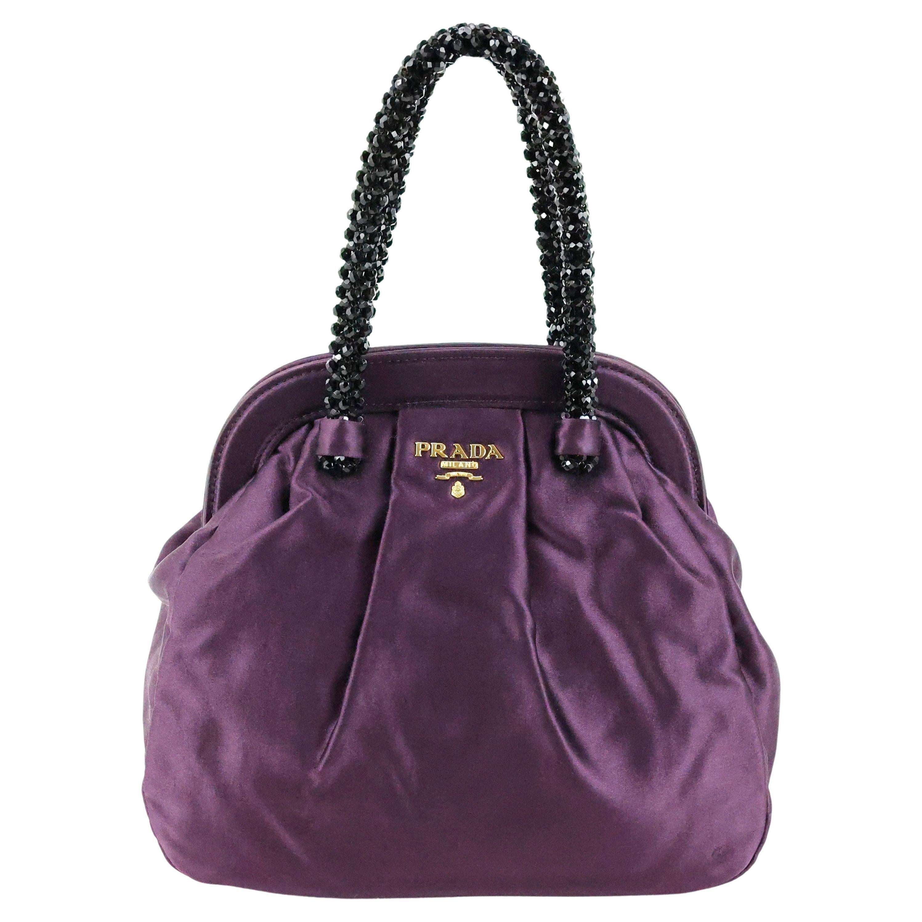 Prada Purple Silk Jewelry Handle Bag For Sale
