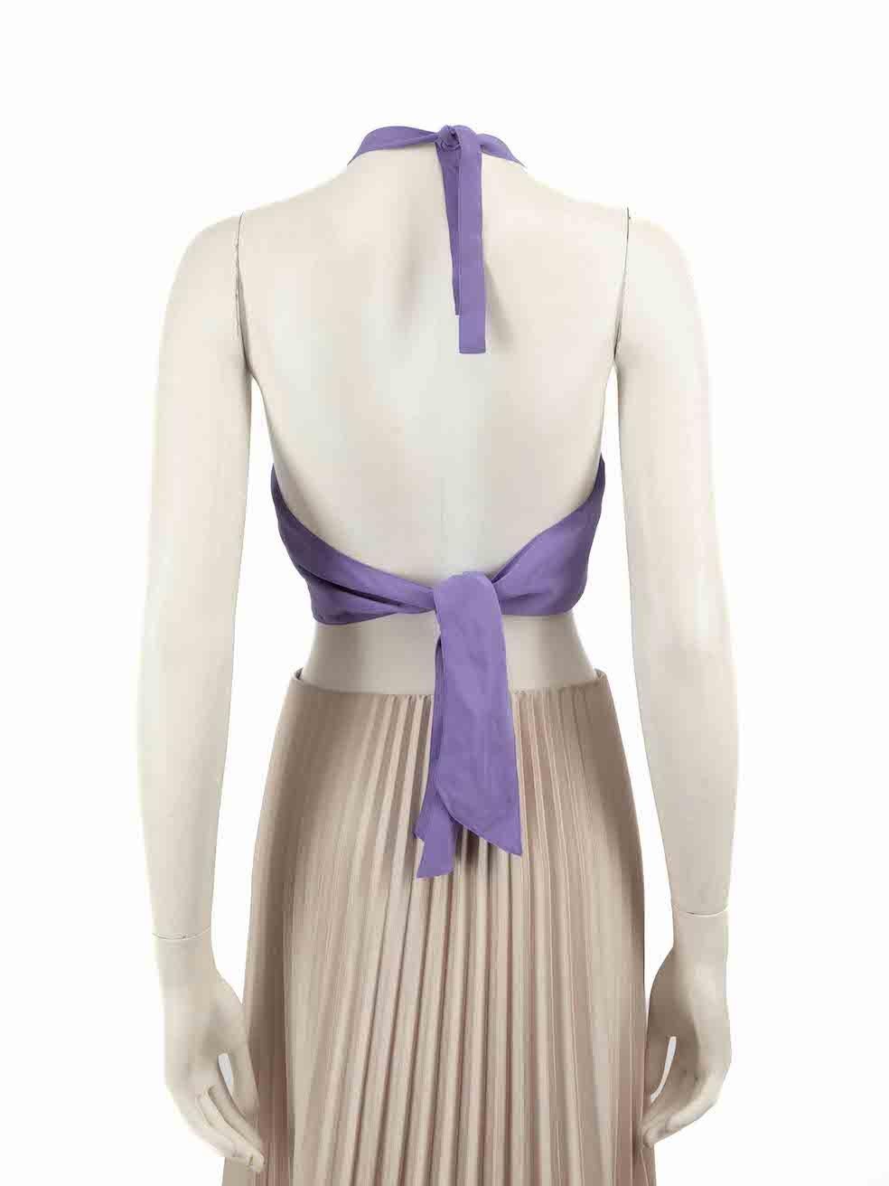 Prada Purple Silk Logo Plaque Halterneck Crop Top Size XS In Good Condition In London, GB