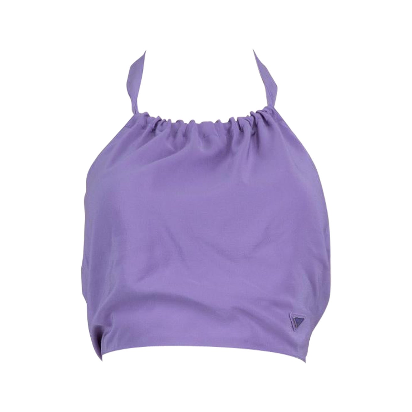 Prada Purple Silk Logo Plaque Halterneck Crop Top Size XS