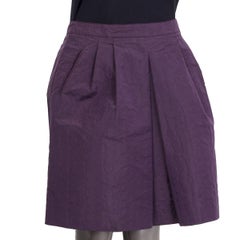 PRADA purple silk & polyester TEXTURED PLEATED Skirt 42 M