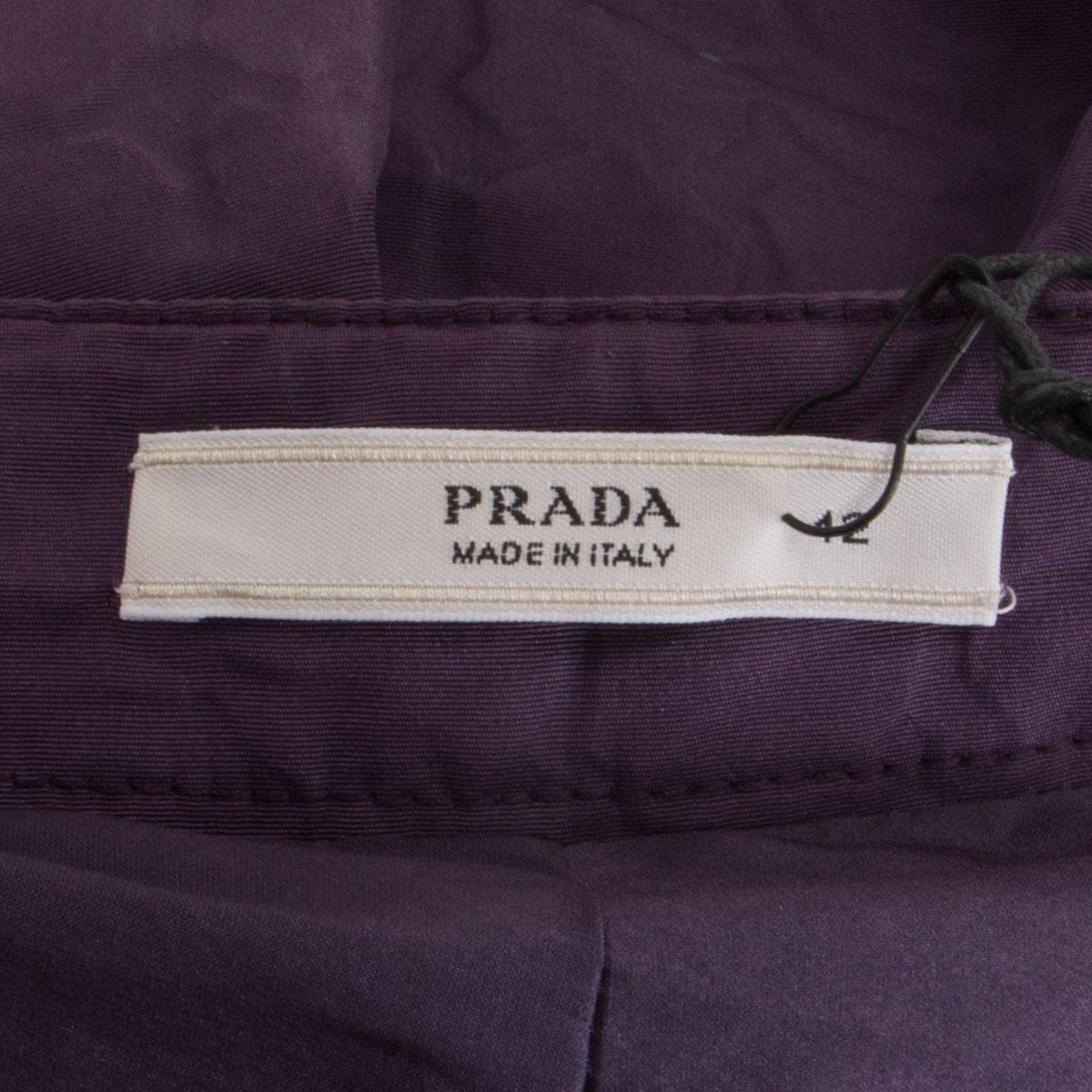 Black PRADA purple silk & polyester TEXTURED PLEATED Skirt 42 M For Sale