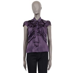 PRADA purple silk RUFFLED Short Sleeve Blouse Shirt 42 M