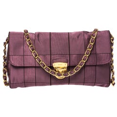 Prada Purple Square Quilt Satin Pushlock Flap Shoulder Bag