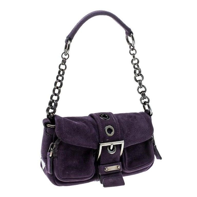 Prada Purple Suede Chain Shoulder Bag For Sale at 1stDibs