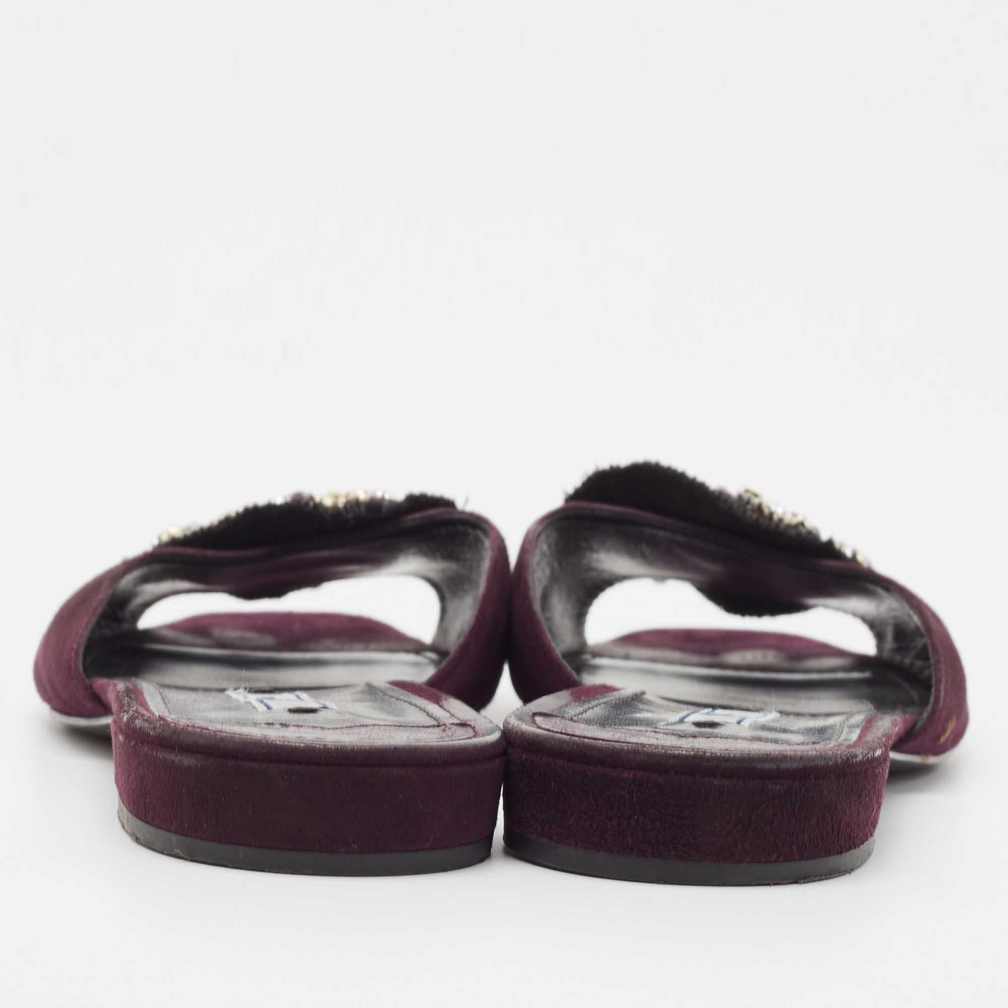 Prada Purple Suede Crystal Embellished Flat Slides Size 39.5 For Sale 1