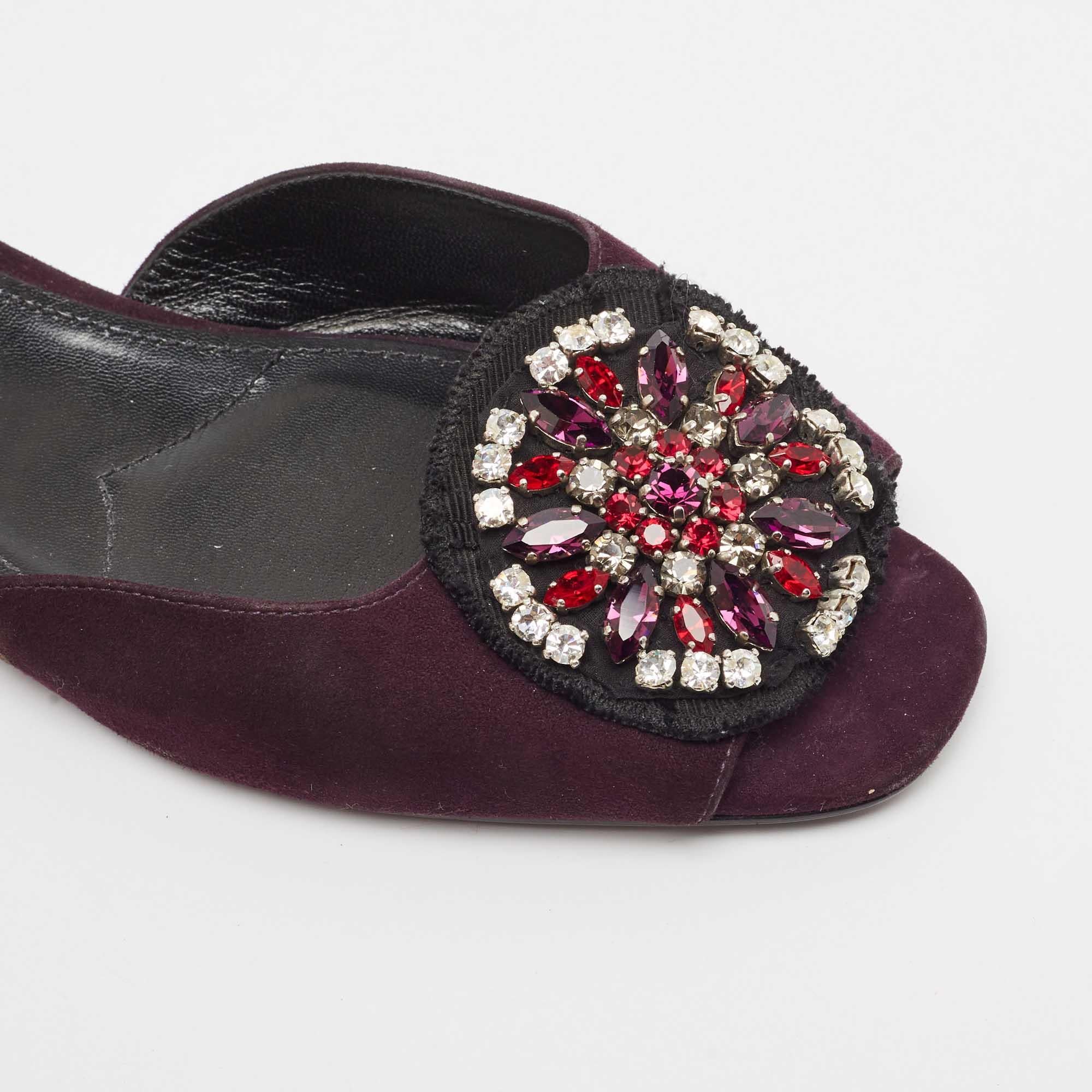 Prada Purple Suede Crystal Embellished Flat Slides Size 39.5 For Sale 3