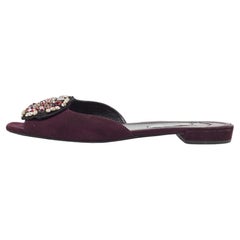 Used Prada Purple Suede Crystal Embellished Flat Slides Size 39.5