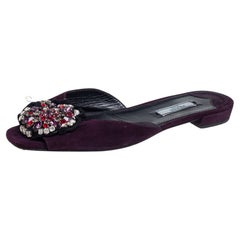 Prada Purple Suede Crystal Embellished Flats Size 38