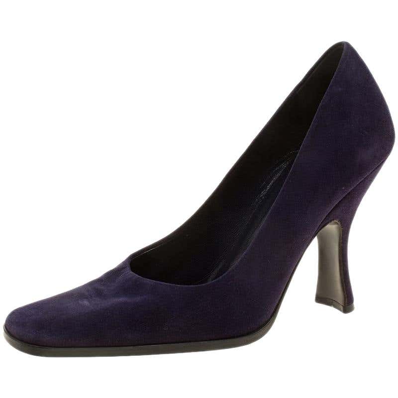 Prada Purple Suede Square Toe Pumps Size 37 For Sale at 1stdibs