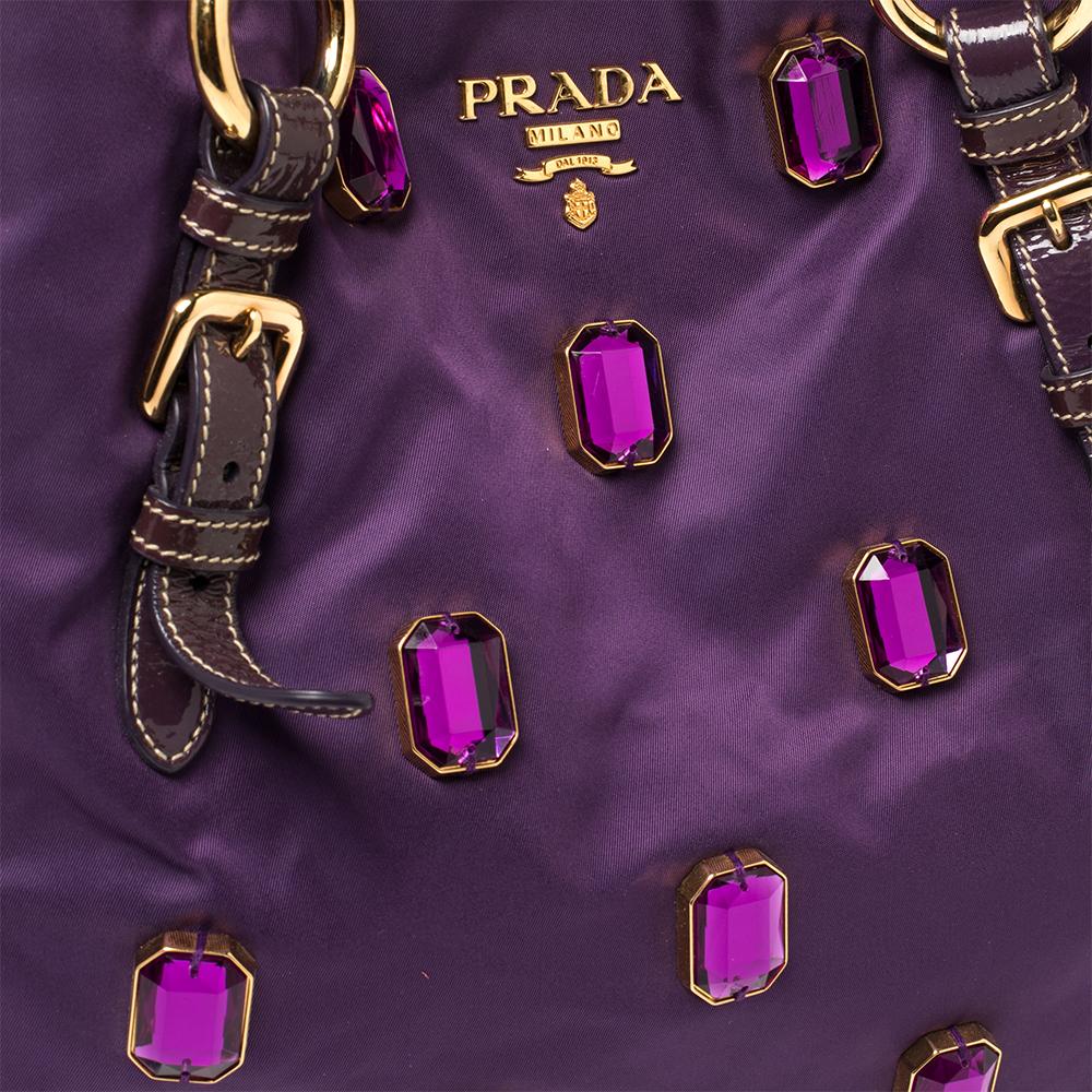 Prada Purple Tessuto Pietre Jeweled Tote In Good Condition In Dubai, Al Qouz 2
