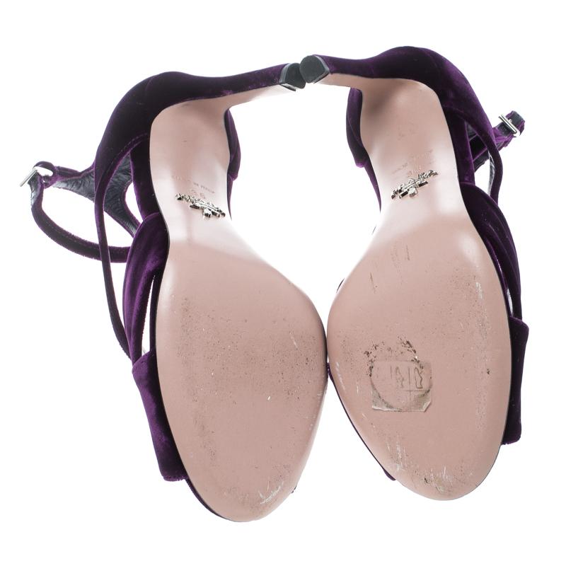 Black Prada Purple Velvet Criss Cross Ankle Strap Sandals Size 36