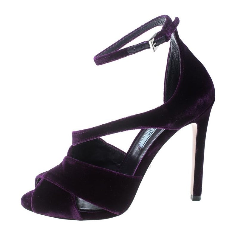 Prada Purple Velvet Criss Cross Ankle Strap Sandals Size 36 For Sale at ...