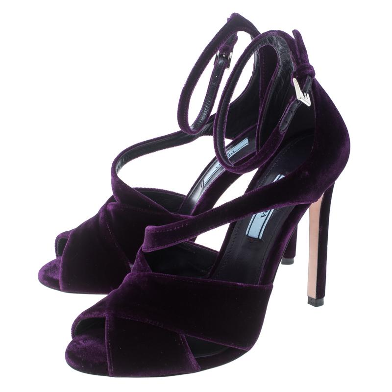 Women's Prada Purple Velvet Criss Cross Ankle Strap Sandals Size 36
