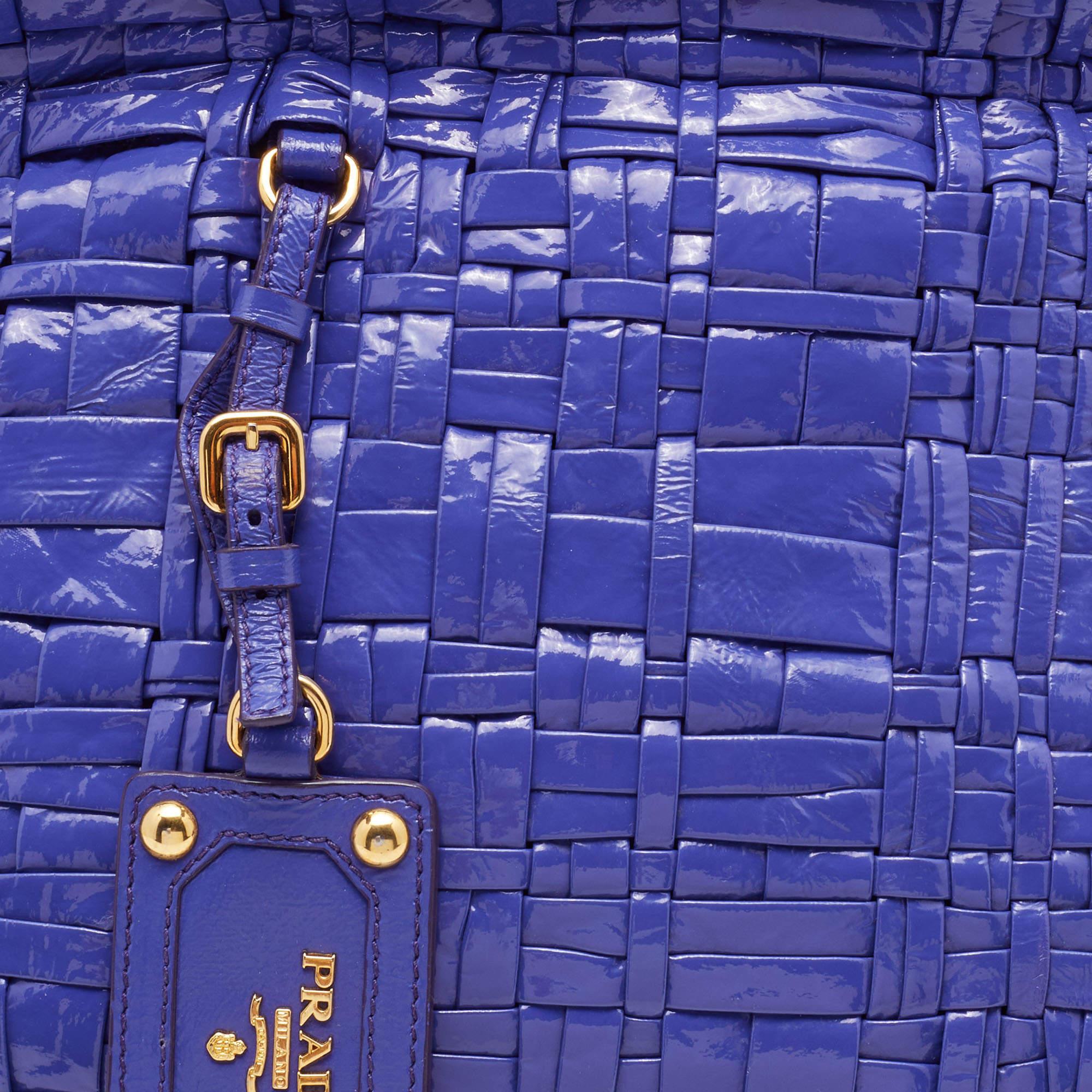 Prada Purple Woven Patent Leather Tote 11