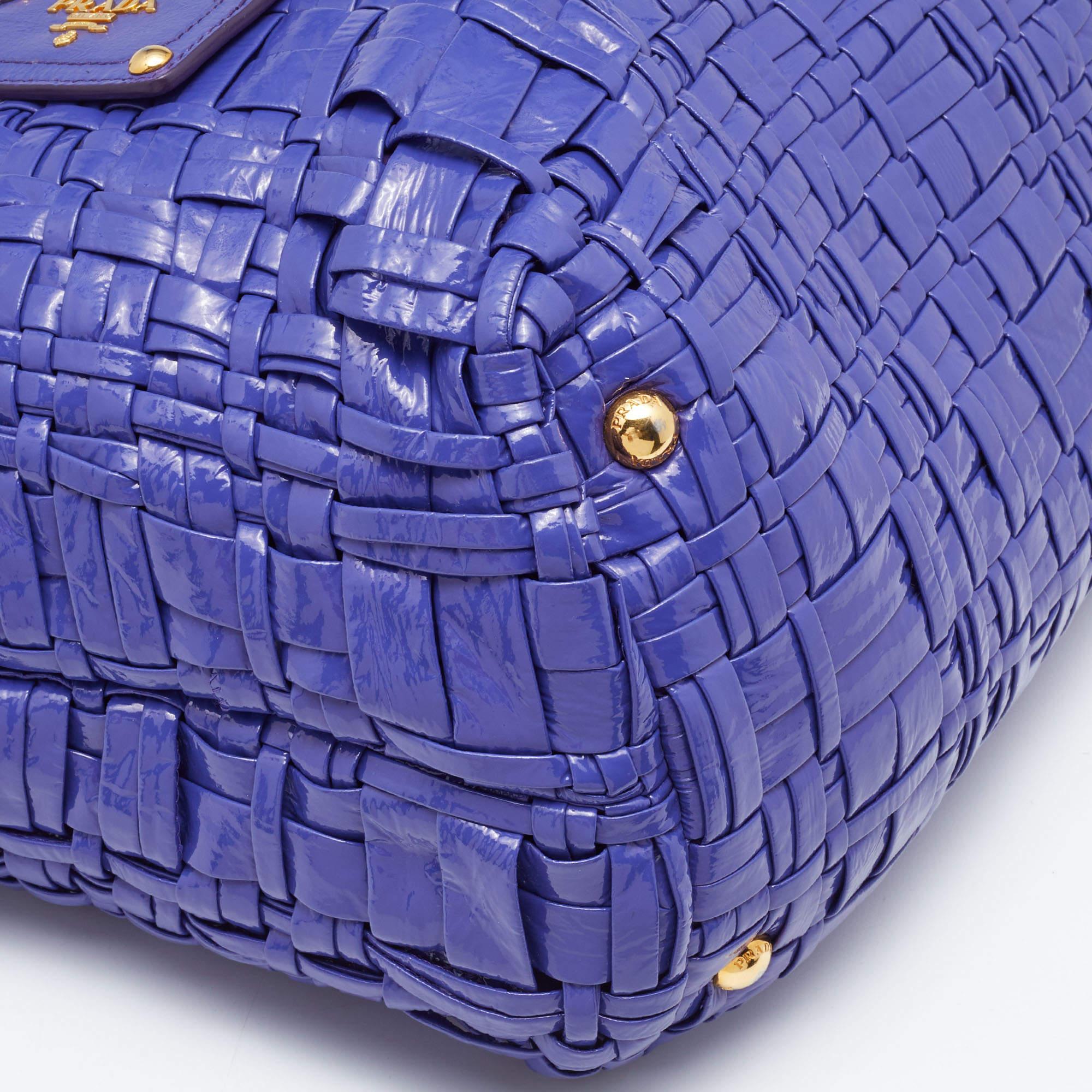 Prada Purple Woven Patent Leather Tote 12