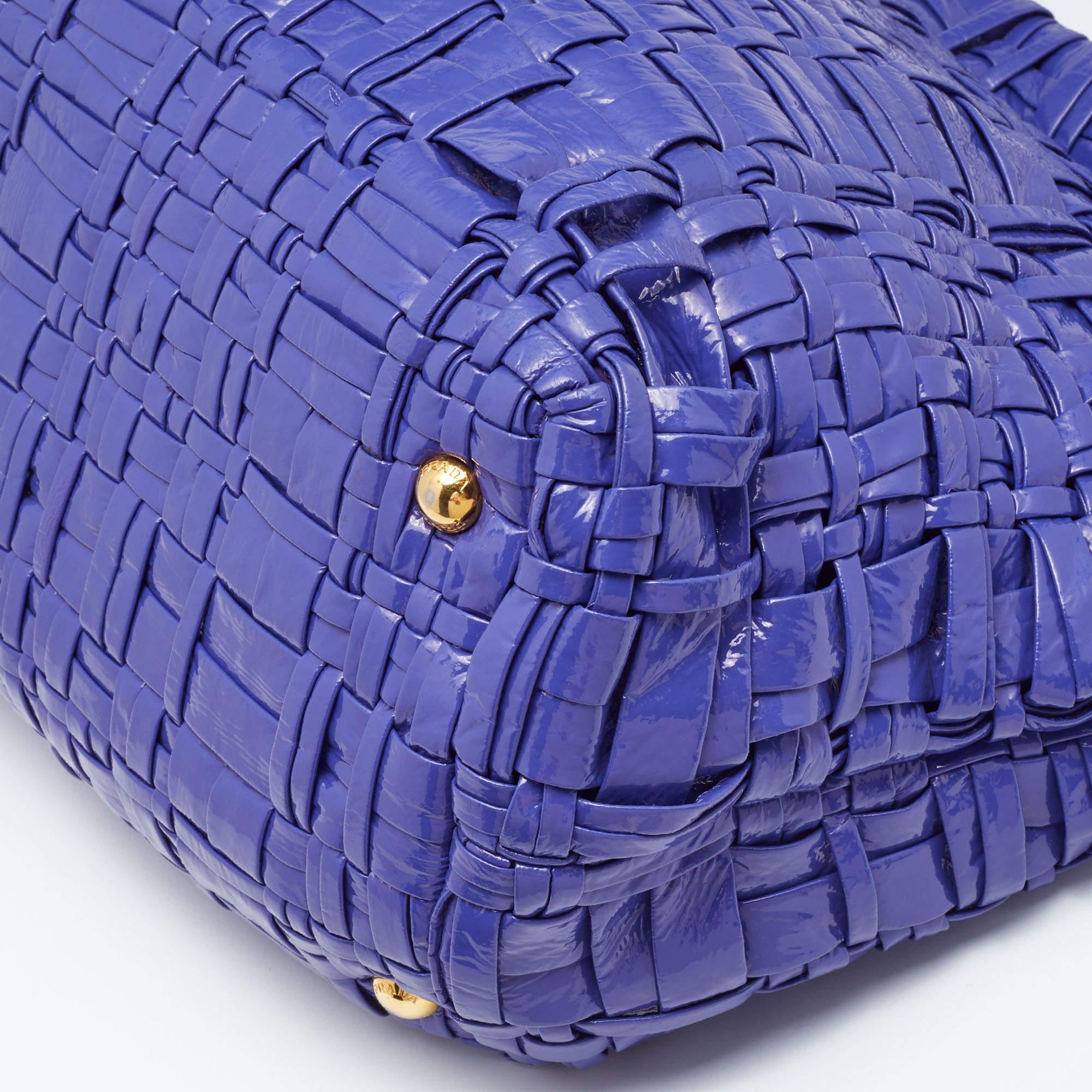 Women's Prada Purple Woven Patent Leather Tote
