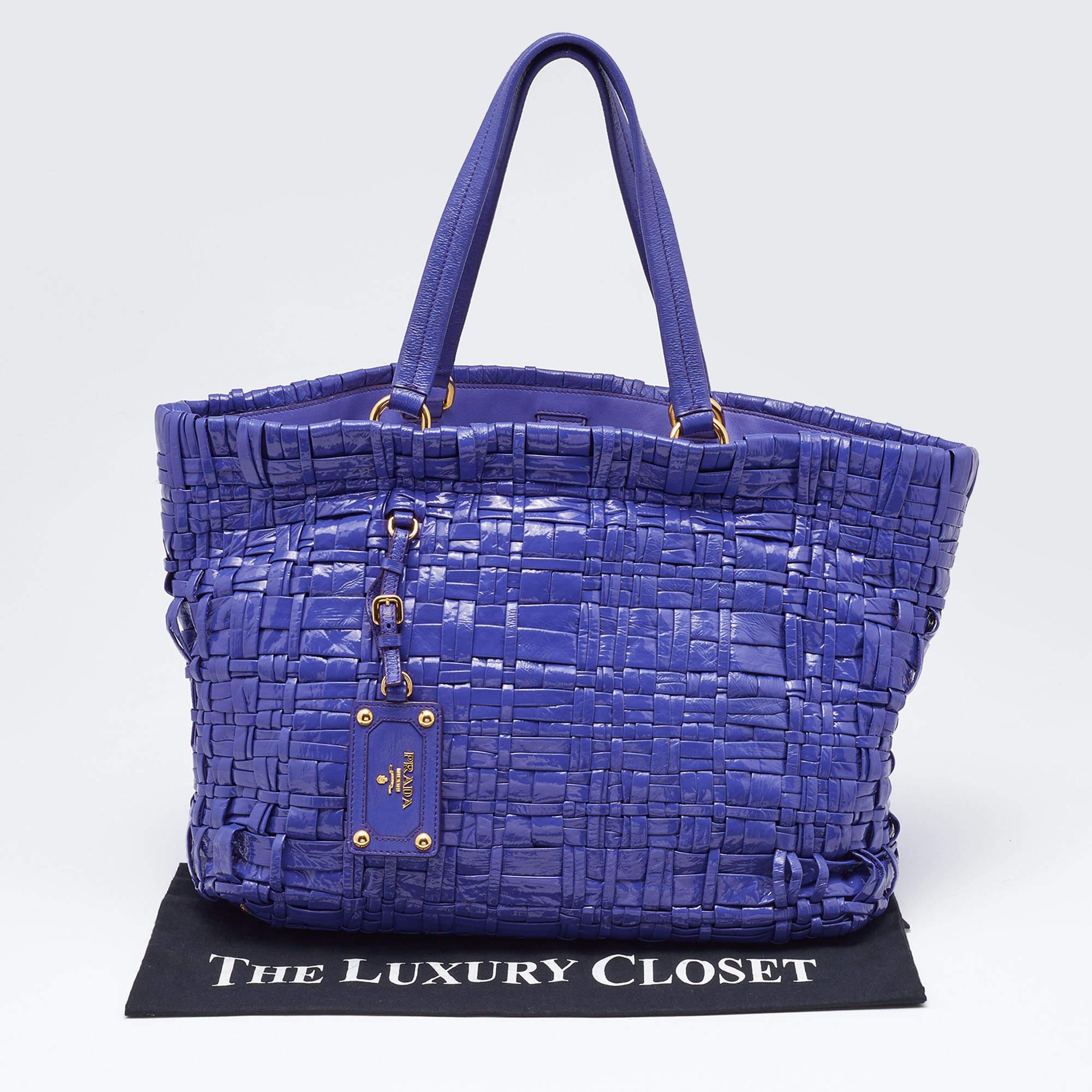 Prada Purple Woven Patent Leather Tote 1