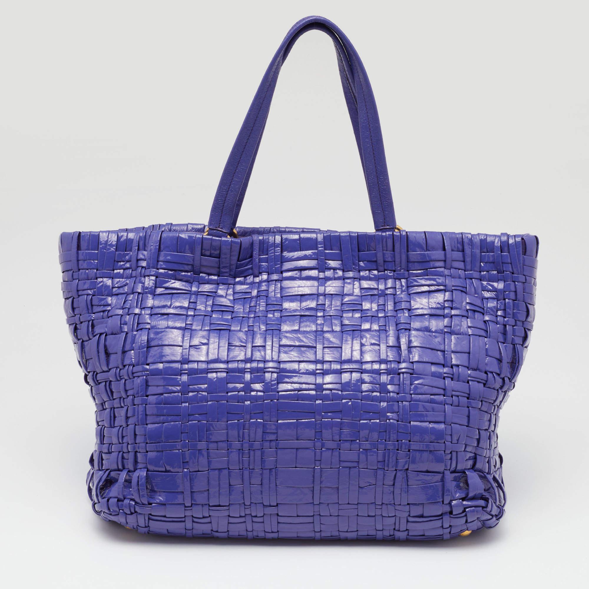Prada Purple Woven Patent Leather Tote 3
