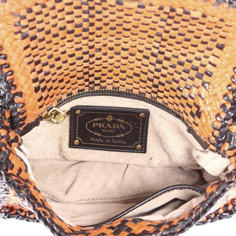 Prada Push Lock Flap Shoulder Bag Madras Woven Leather Small at 1stDibs