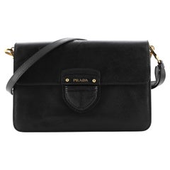 Prada Push Lock Flap Shoulder Bag Saffiano Leather Medium