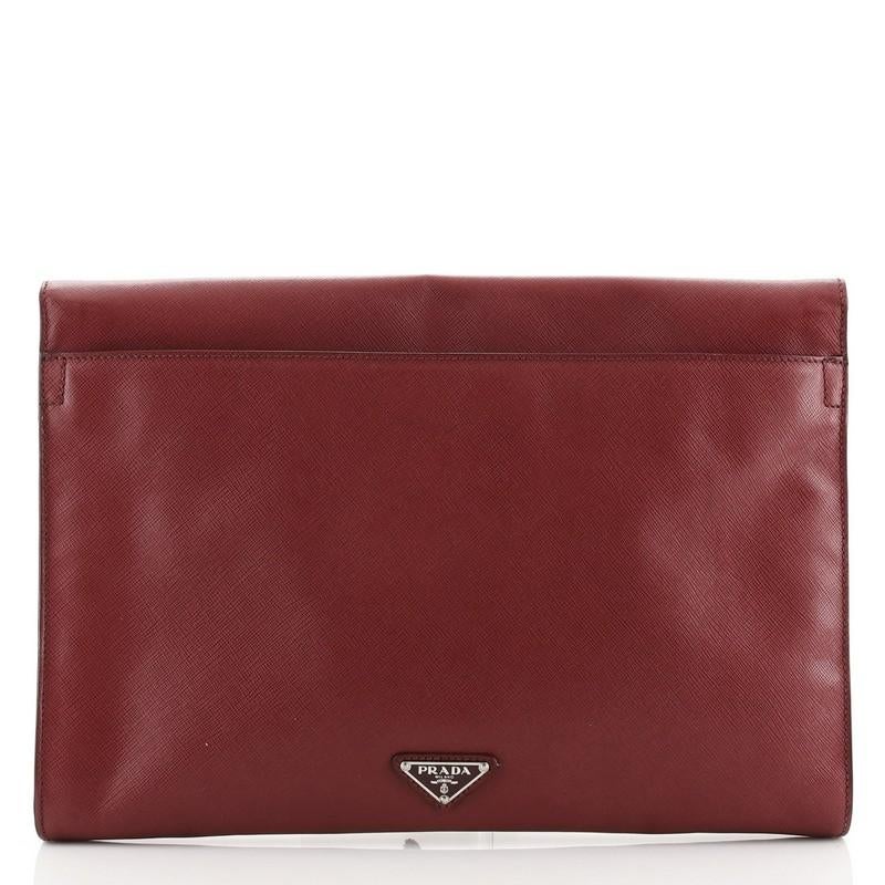 Brown Prada Push Lock Portfolio Saffiano Leather Large