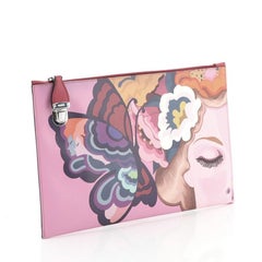 Prada Push Lock Zip Pouch Printed Saffiano Medium