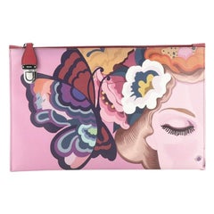Prada Push Lock Zip Pouch Printed Saffiano Medium