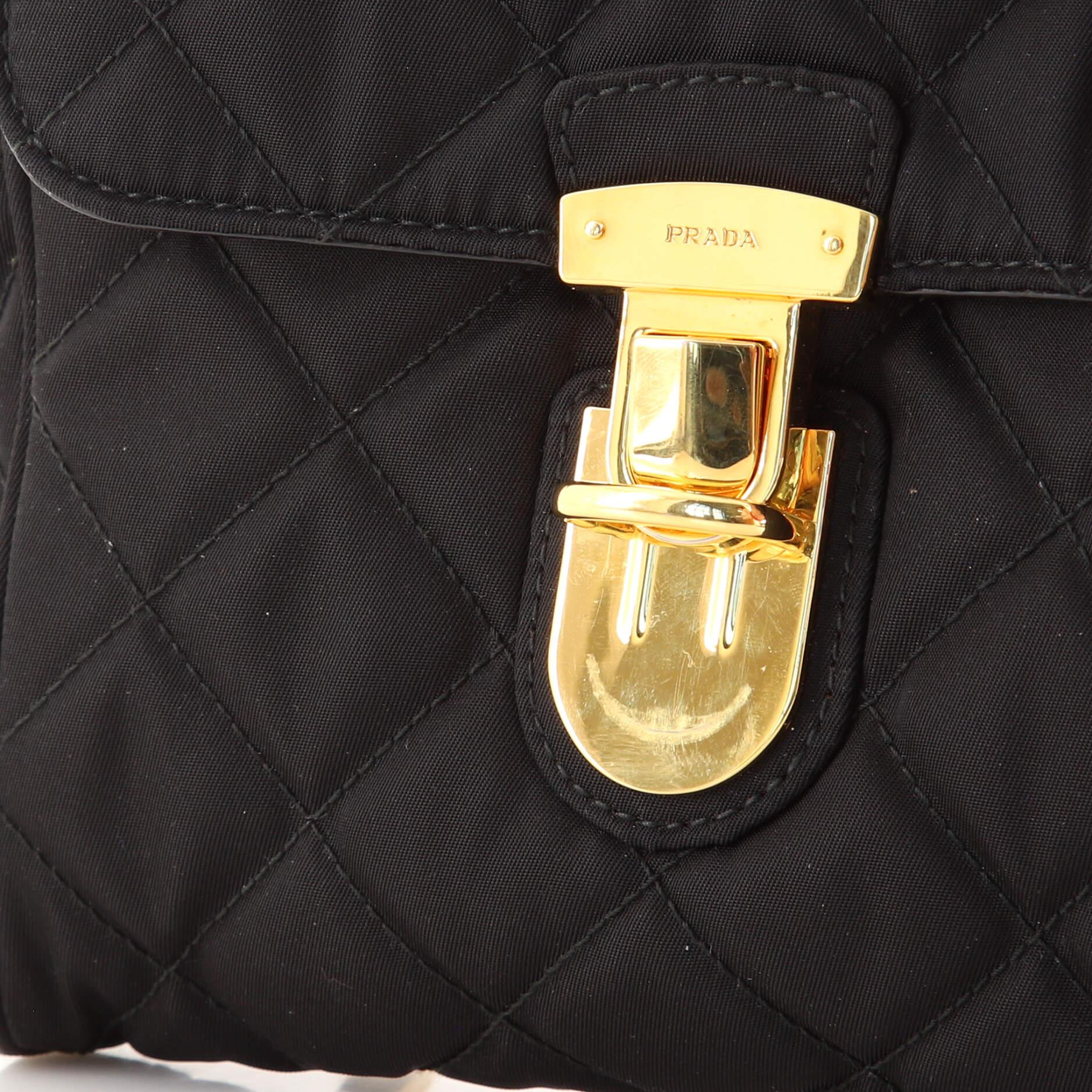 Black Prada Pushlock Chain Flap Bag Quilted Tessuto Mini