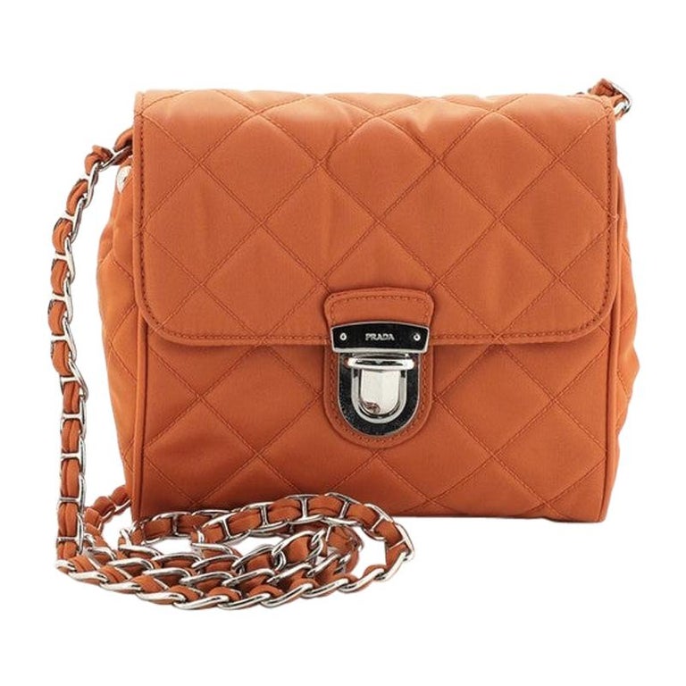 Prada Pushlock Chain Flap Bag Quilted Tessuto Mini For Sale at 1stdibs