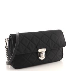 Prada Pushlock Chain Flap Bag Quilted Tessuto Small