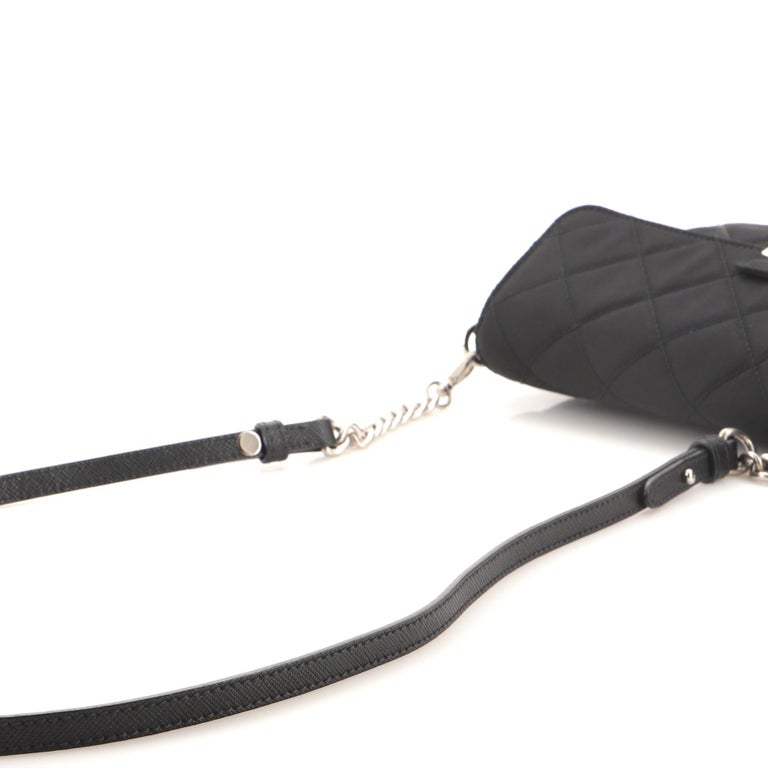 Prada Pushlock Flap Chain Shoulder Bag Quilted Tessuto Small at