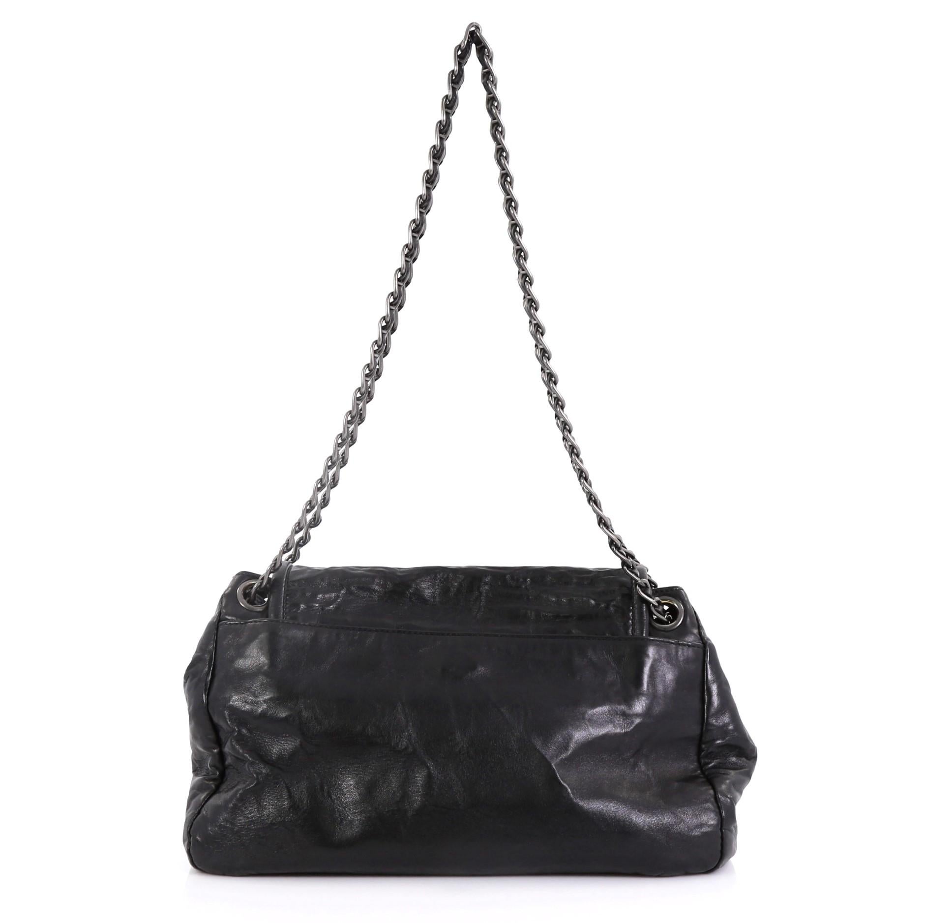 Black Prada Pushlock Chain Flap Shoulder Bag Nappa Antique Medium