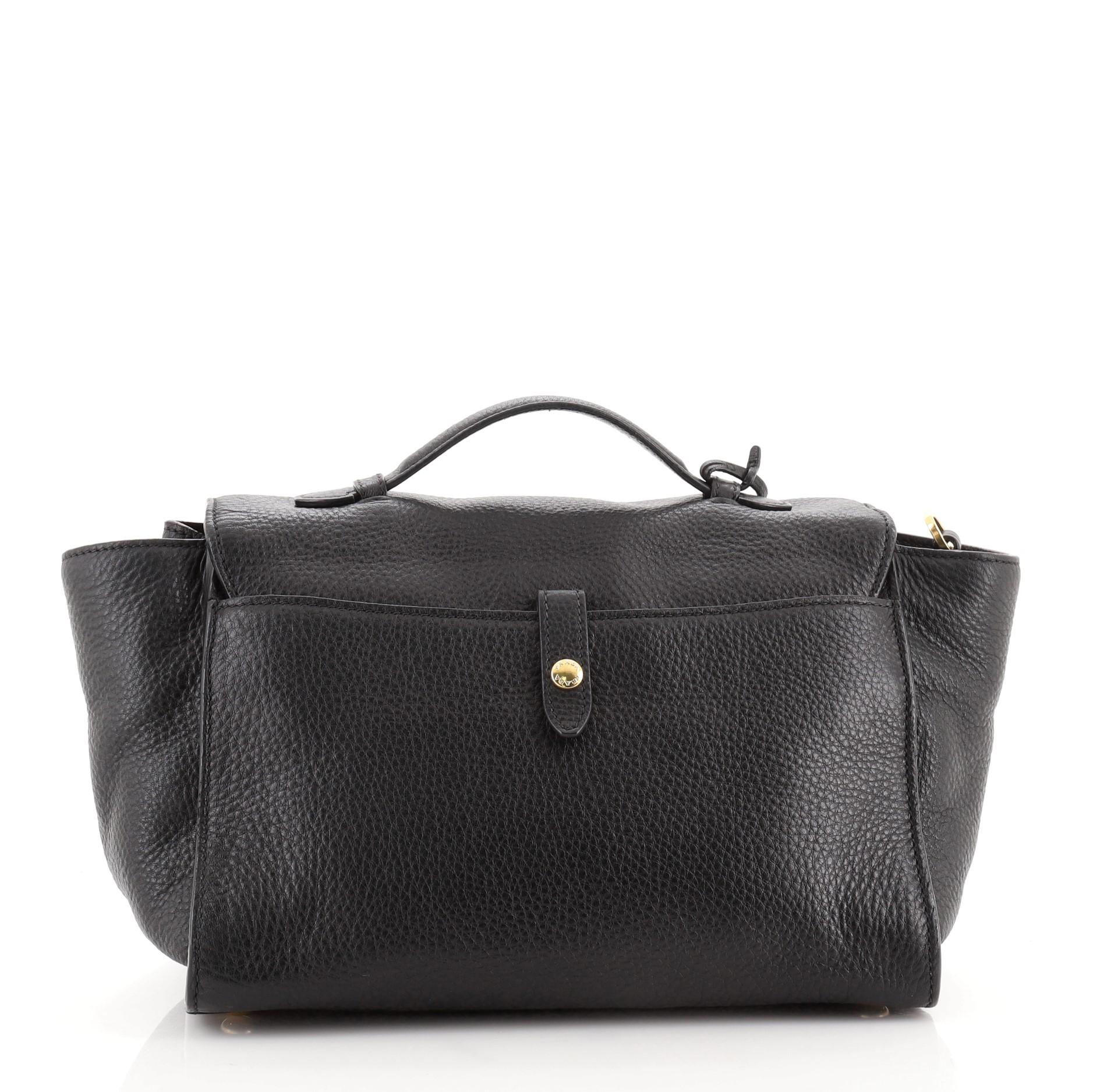 Black Prada Pushlock Convertible Top Handle Bag Vitello Daino Medium