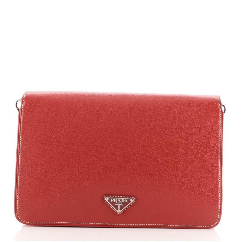 Red Prada Pushlock Flap Crossbody Bag Cinghiale Leather Medium