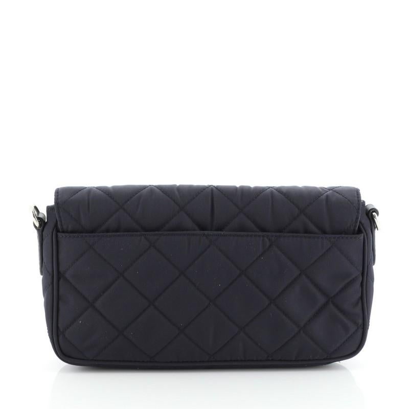 Black Prada Pushlock Flap Crossbody Bag Quilted Tessuto with Saffiano Small