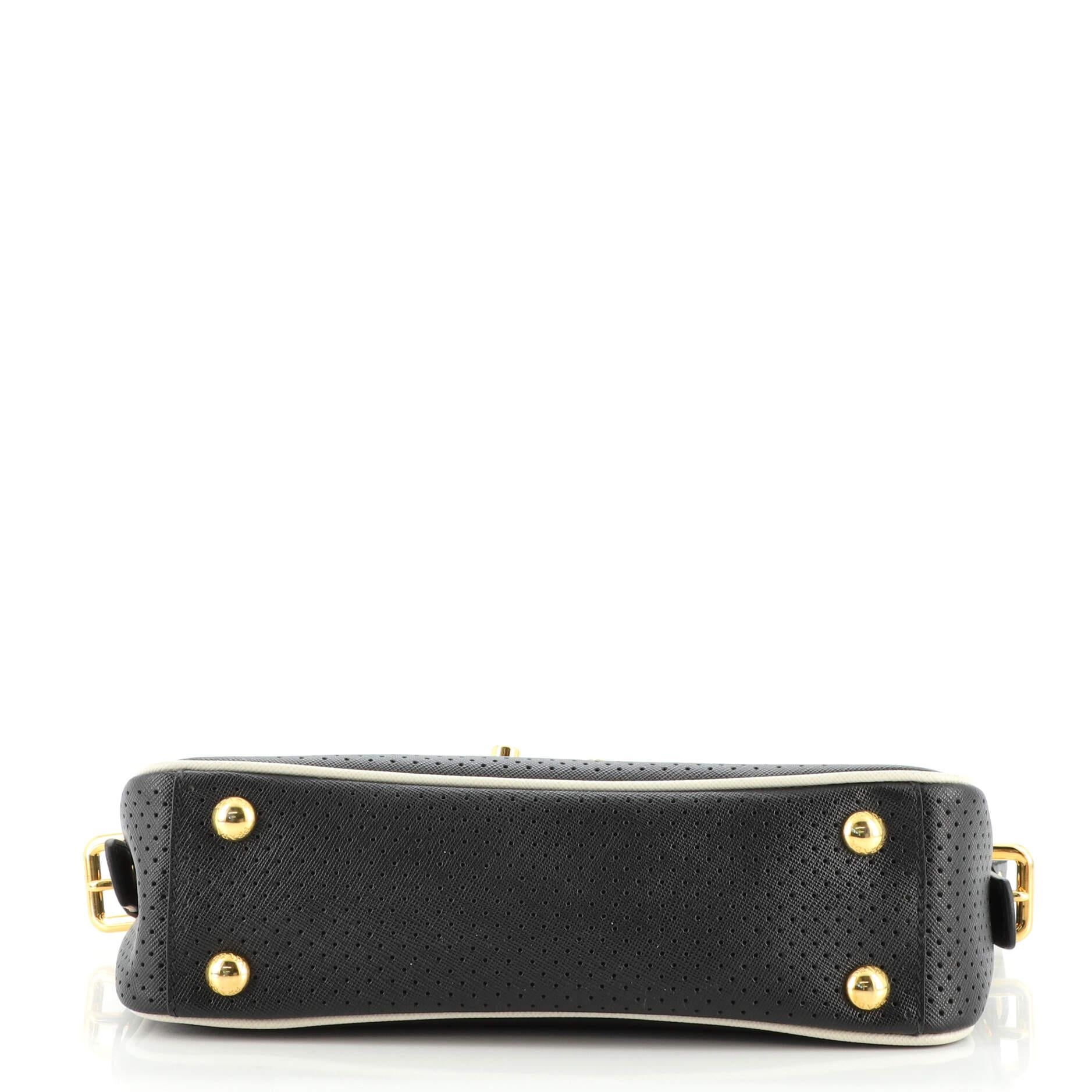 Black Prada Pushlock Flap Shoulder Bag Perforated Leather Medium
