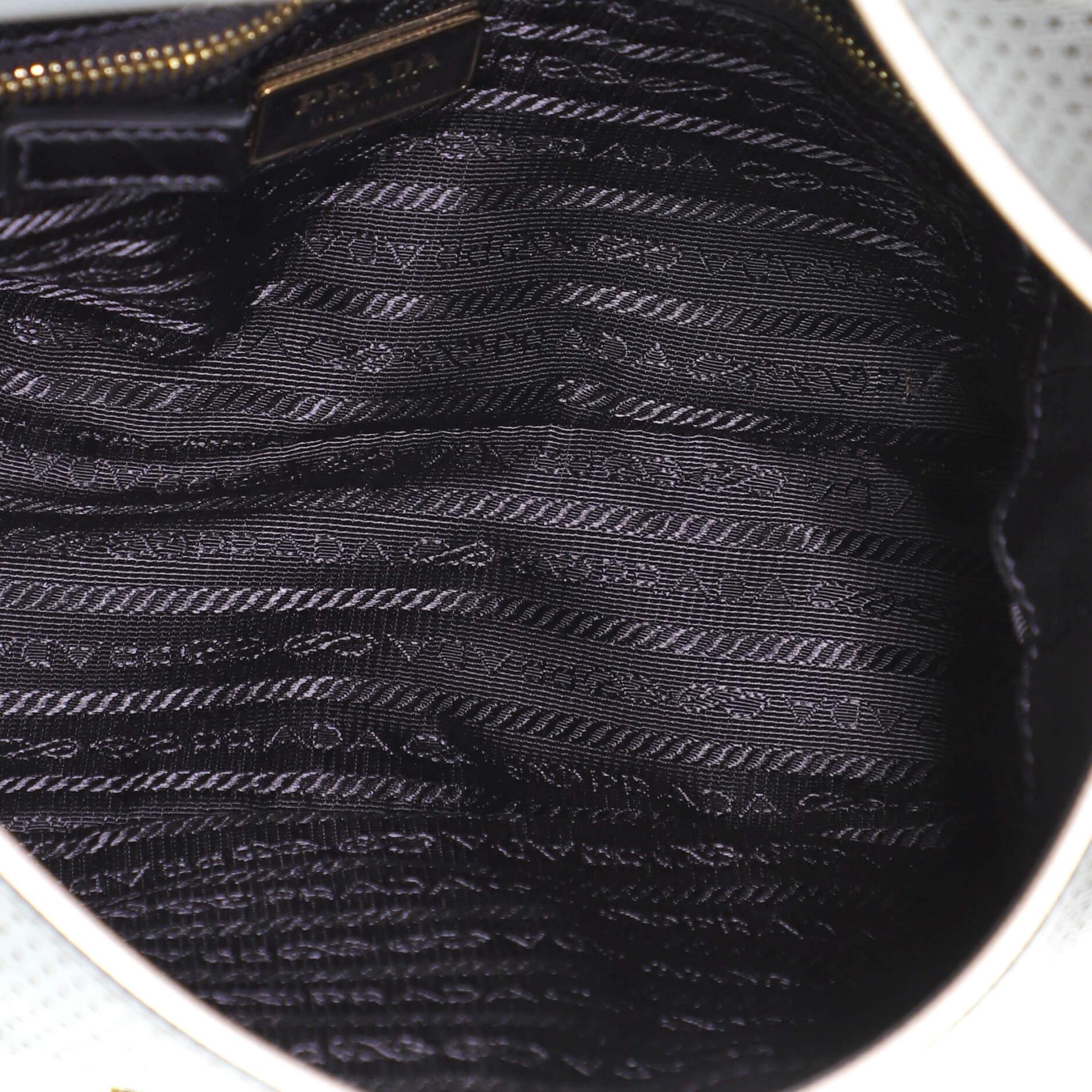 Prada Pushlock Flap Shoulder Bag Perforated Leather Medium In Good Condition In NY, NY