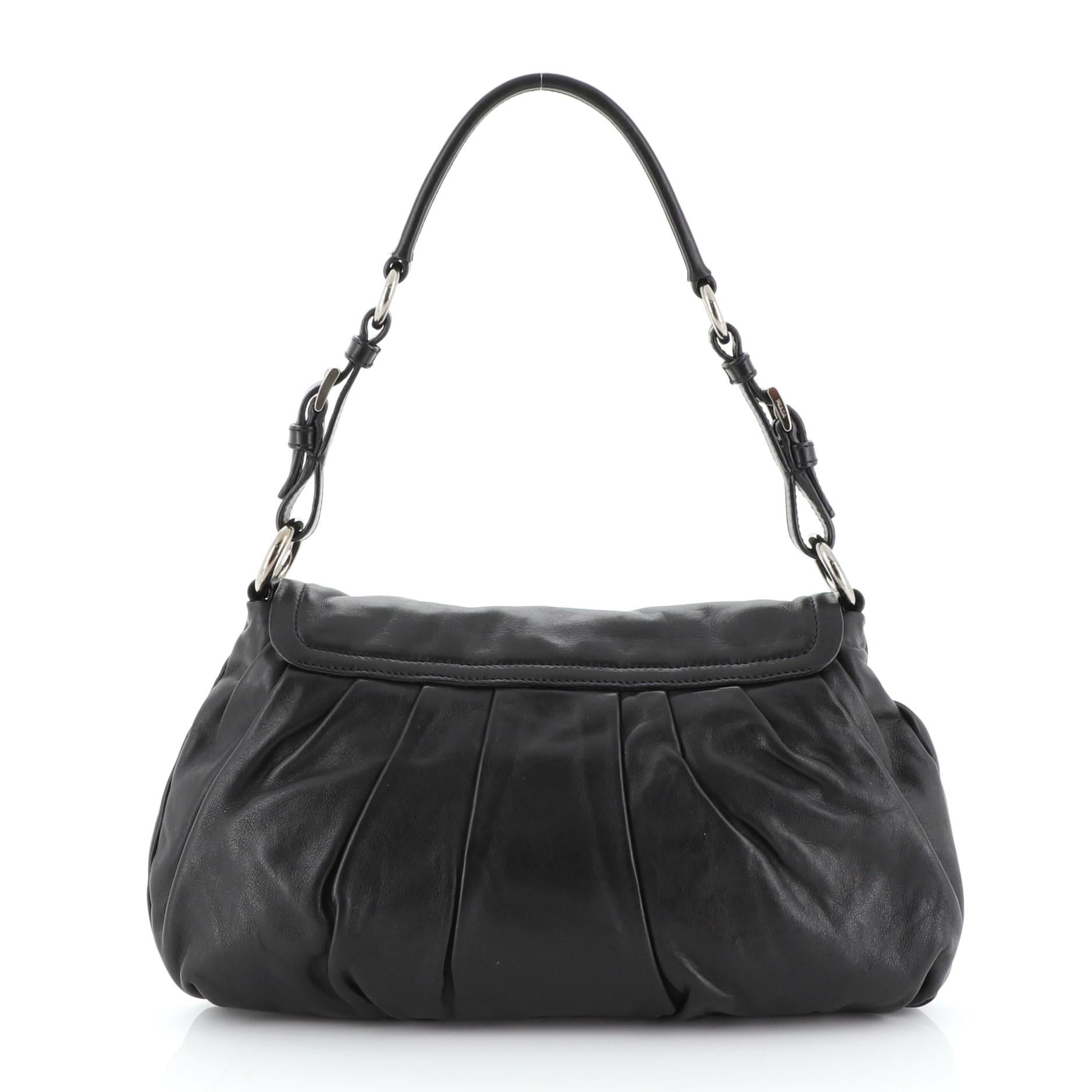 Black Prada Pushlock Shoulder Bag Soft Calfskin Medium