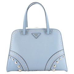 Prada Pyramid Top Handle Bag Studded Vernice Saffiano Leather Large