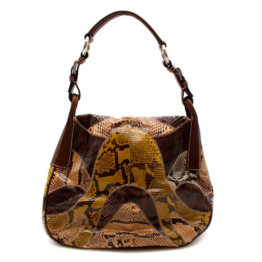 Prada Python Shoulder Bag

- Brown leather handle straps

- Different colour ways on the bag including green and tanned tones

- Silver hardware on the straps and inside

- Cream top stitching

-  Very good condition - hardly any ware on the
